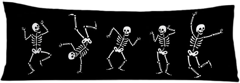 Exqcom Dancing Skeleton Halloween Body Pillow Covers 20x54, Halloween Home Decor, Dark Gothic Spooky Skull Long Body Pillow Case Cover with Hidden Zipper for Women Men Adults - Image 1